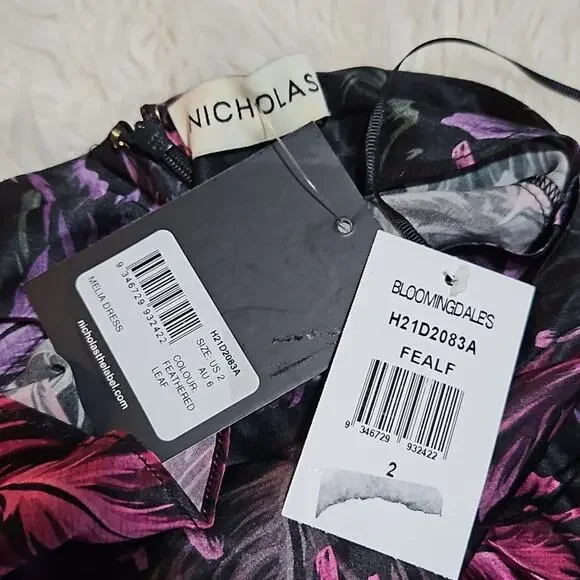 NWT NICHOLAS Melia floral-feather print silk halter-neck maxi gown